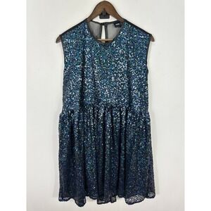 Asos Sequin Dress Womens 6 Black Mesh Sleeveless Showgirl Glam Y2K Indie Sparkly